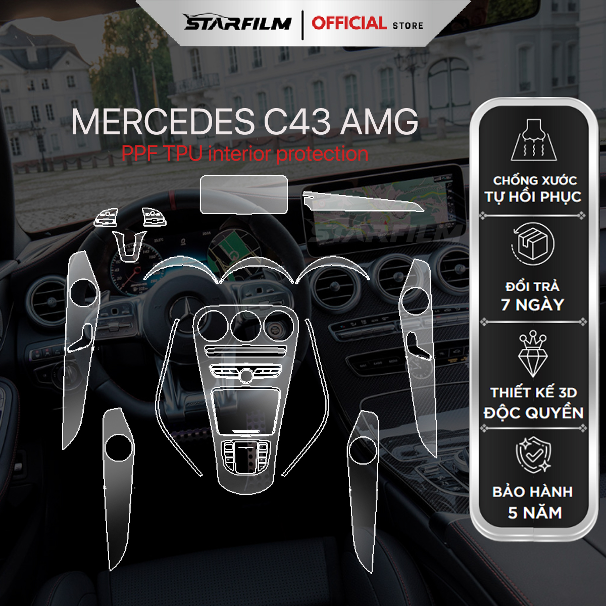 Mercedes Benz C43 AMG PPF TPU nội thất chống xước tự hồi phục STARFILM
